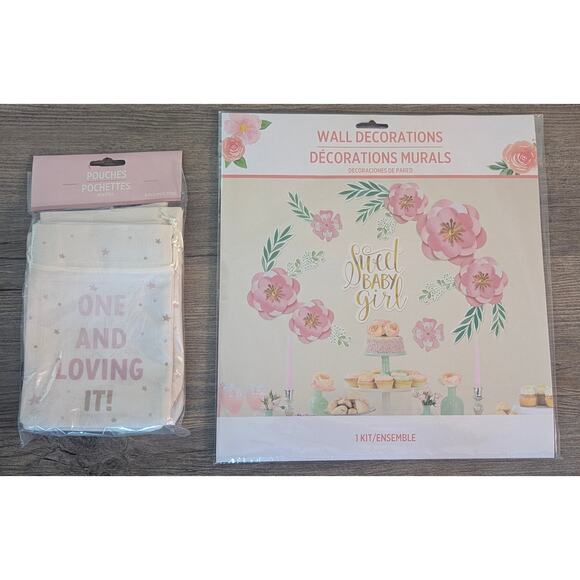 1st Girl Birthday Bundle | Sweet Baby Girl Wall Decorations | 8 Party Pouches - Picture 2 of 3